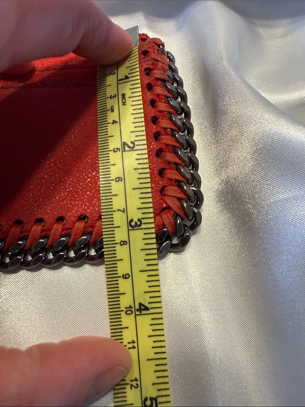 Stella McCartney Red Suede Falabella Card Case with Chain Trim - Picture 8 of 9